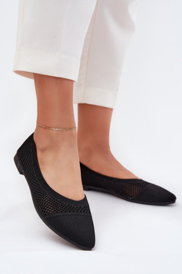 Black Eco-Suede Ballerina Flats with Buckle Anlofi 2