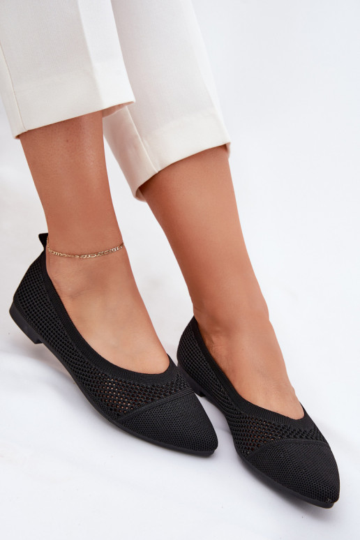 Black Eco-Suede Ballerina Flats with Buckle Anlofi