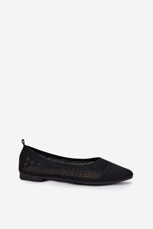 Black Eco-Suede Ballerina Flats with Buckle Anlofi