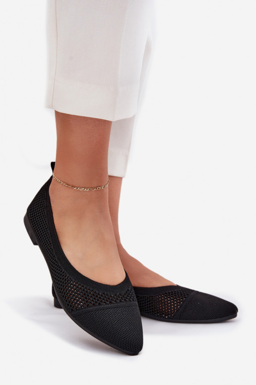 Black Eco-Suede Ballerina Flats with Buckle Anlofi