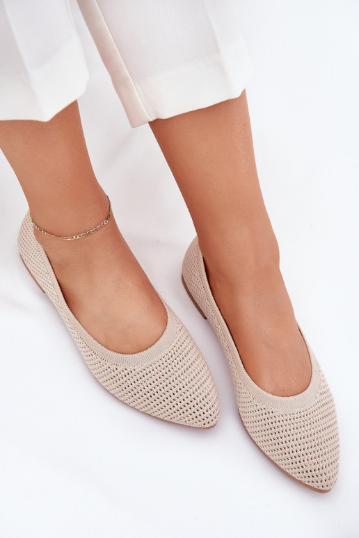 Mesh Fabric Ballet Flats Women's Beige Sarina