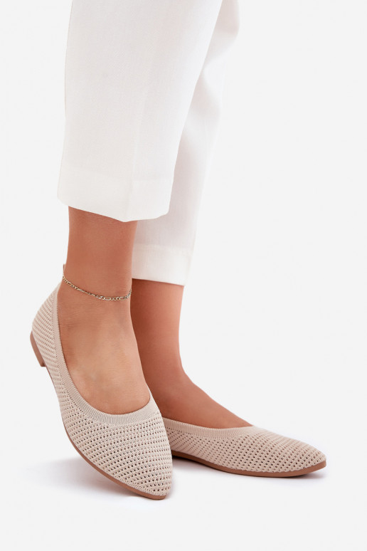 Mesh Fabric Ballet Flats Women's Beige Sarina