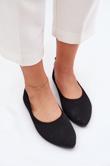 Mesh Fabric Ballet Flats Women's Black Sarina