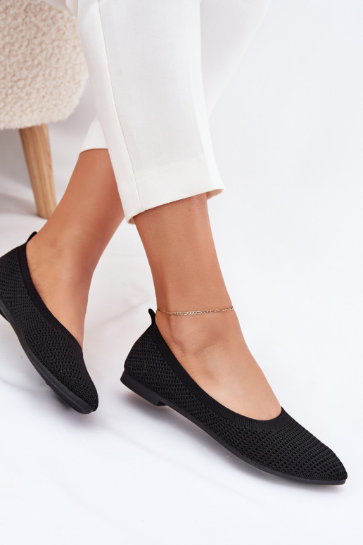 Mesh Fabric Ballet Flats Women's Black Sarina