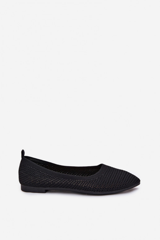 Mesh Fabric Ballet Flats Women's Black Sarina