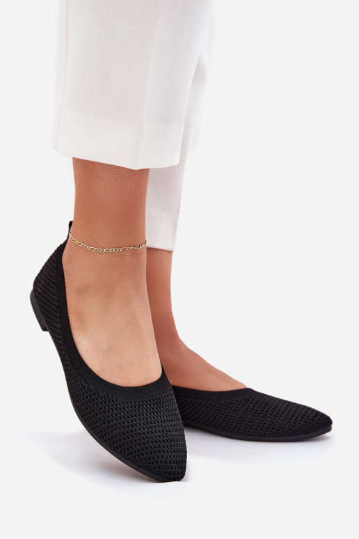 Siateczkowe Materiałowe Baleriny Damskie Czarne Sarina