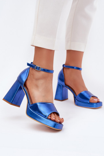Lacquered Women's Sandals On Heel Blue Marila