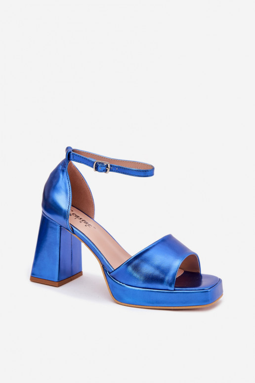 Lacquered Women's Sandals On Heel Blue Marila
