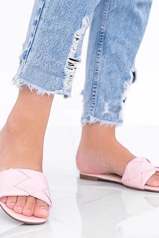 Różowe klapki z plecioną cholewką Iren