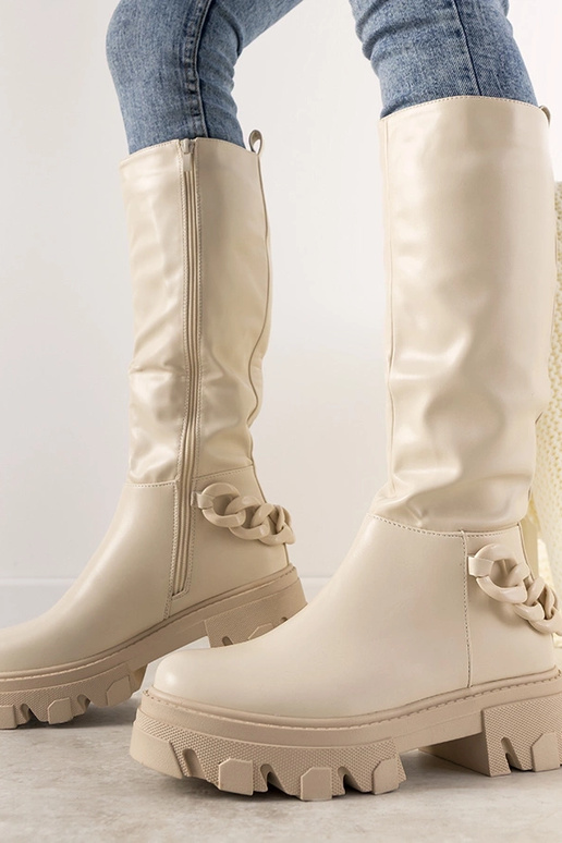 Beżowe botki z łańcuchem Coniak