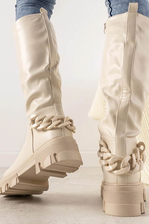 Beżowe botki z łańcuchem Coniak