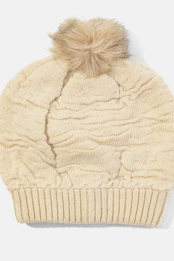 Beige women's beanie with...