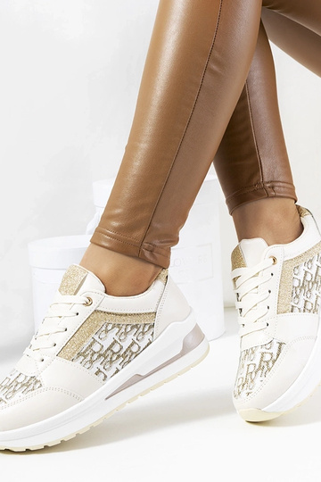 Beżowe buty sportowe sneakersy na grubej podeszwie sznurowane Aloisia