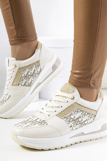 Beżowe buty sportowe sneakersy na grubej podeszwie sznurowane Aloisia 2