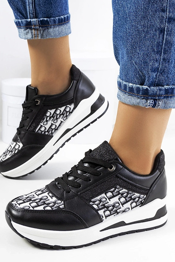 Czarne buty sportowe sneakersy na grubej podeszwie sznurowane Aloisia