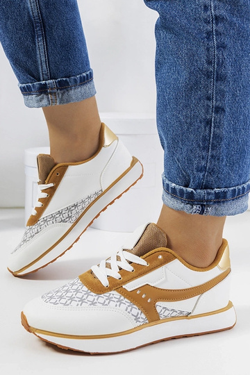 Biało brązowe sneakersy damskie Chiara