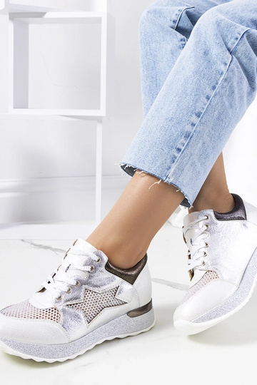 Białe buty sportowe metaliczne sznurowane sneakersy ażurowe Torres 2