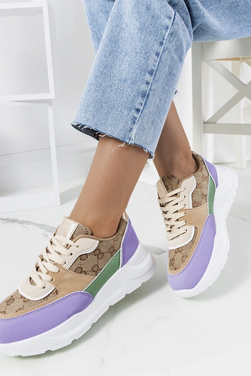 Beżowo fioletowe sneakersy damskie Elyne 2