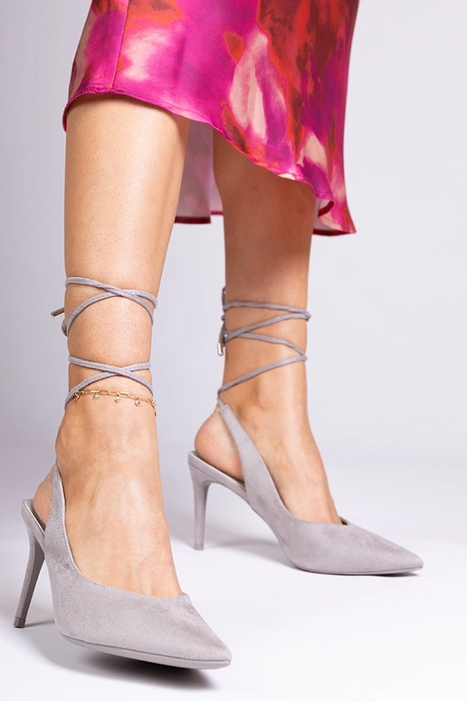 Szare szpilki z odkrytą piętą Hakola