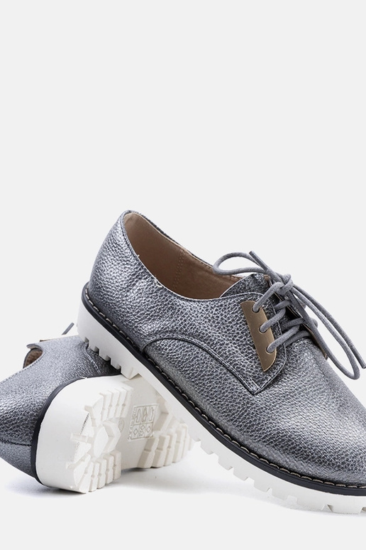 Szare błyszczące półbuty dziecięce Runa