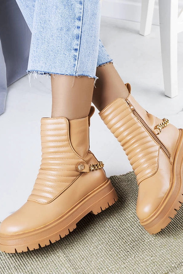 Beżowe ocieplane botki z...