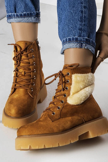 Brązowe ocieplane botki z futerkiem Bernar 2