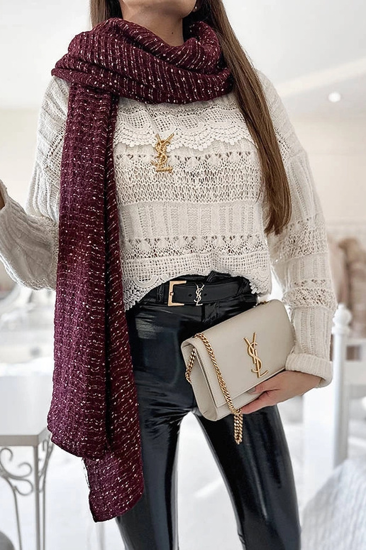 Bordowy szal w kropki Khalil