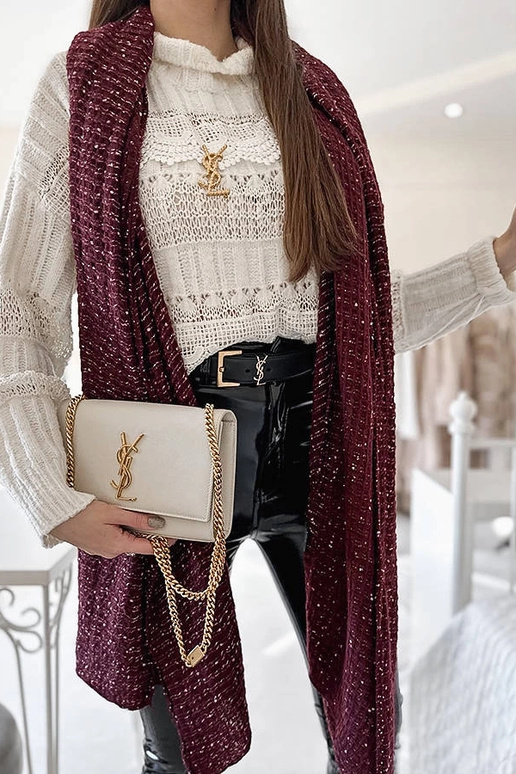 Bordowy szal w kropki Khalil