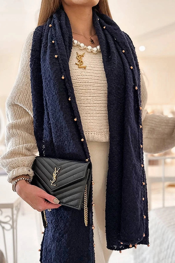 Granatowy szal ze złotymi...