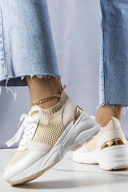 Beżowe sneakersy na koturnie Ann