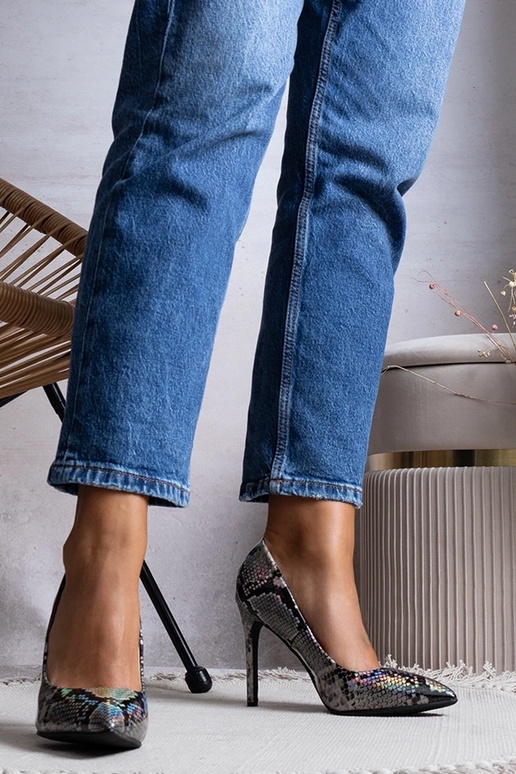 Srebrne lakierowane szpilki Ella