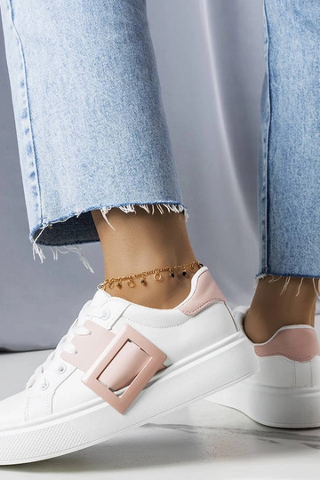 Białe sneakersy zdobione różową klamerką Toni 2