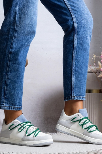 Szare sneakersy damskie trampki z zielonymi sznurówkami Arcobaleno