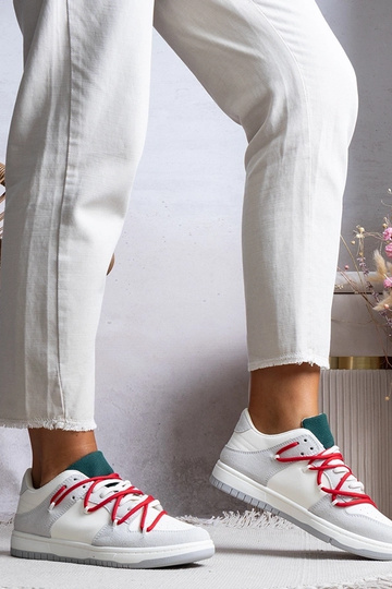 Szare sneakersy damskie trampki z czerwonymi sznurówkami Arcobaleno