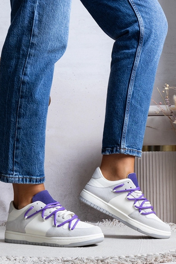 Szare sneakersy damskie trampki fioletowe sznurówki Arcobaleno