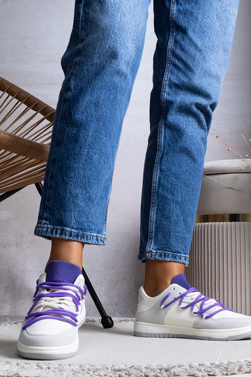 Szare sneakersy damskie trampki fioletowe sznurówki Arcobaleno 2