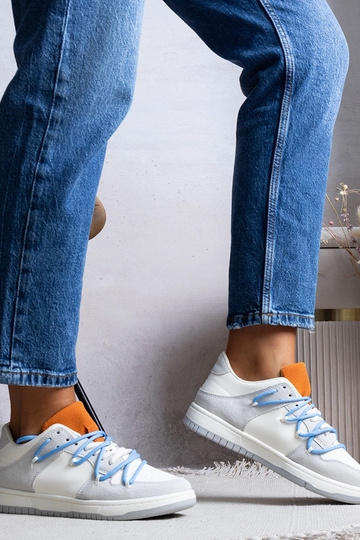 Szare sneakersy damskie trampki niebieskie sznurówki Arcobaleno