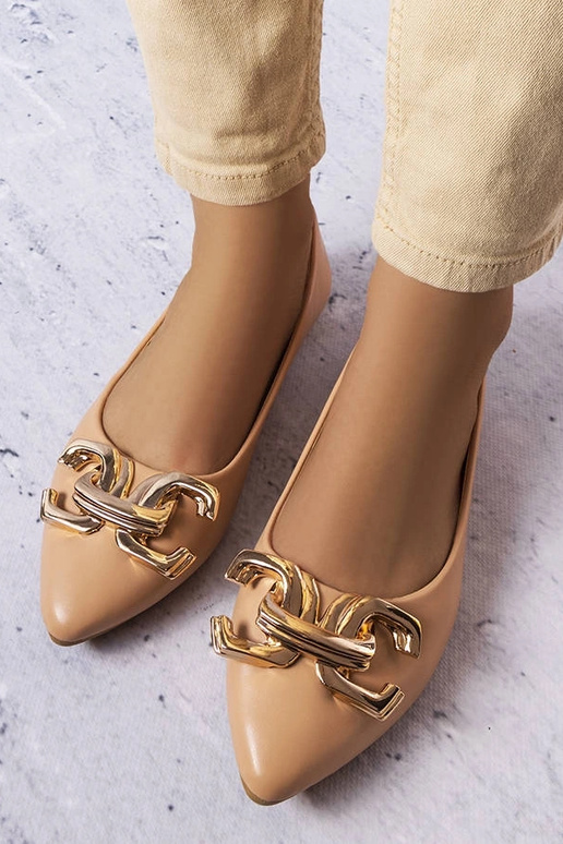 Ciemnobeżowe balerinki ze zdobieniem...