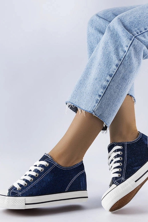 Granatowe brokatowe trampki na...