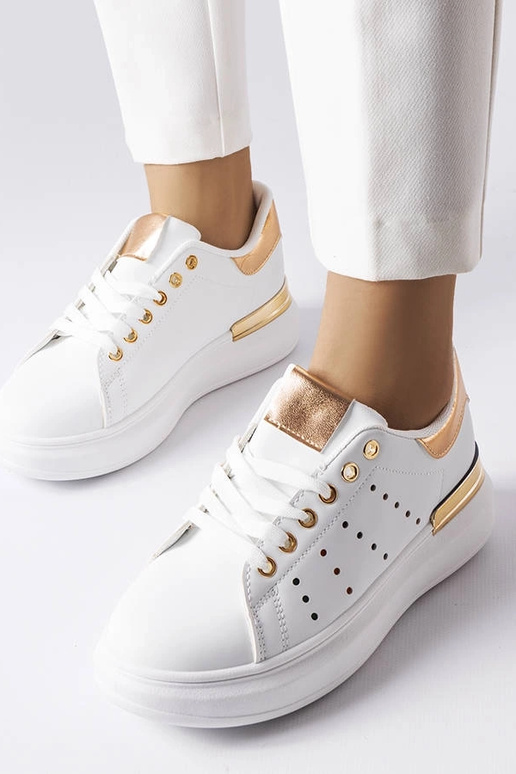 Białe sneakersy z kolorową perforacją...