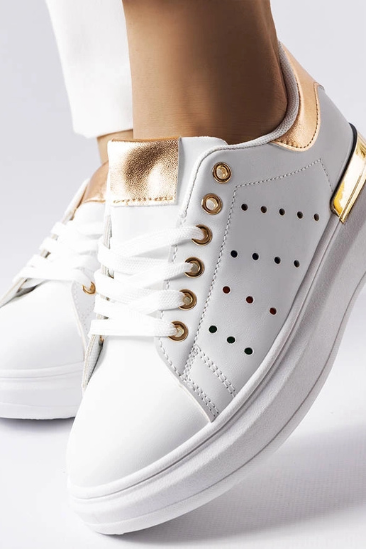 Białe sneakersy z kolorową perforacją...