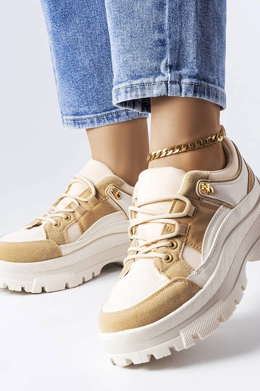 Brązowe sneakersy na podeszwie z...