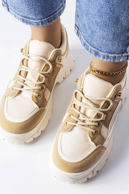 Brązowe sneakersy na podeszwie z...