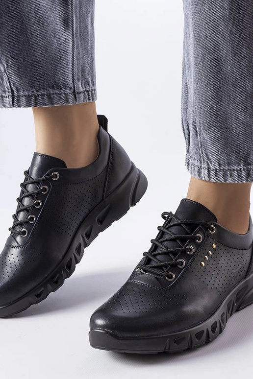 Czarne skórzane półbuty ażurowe Brodeur