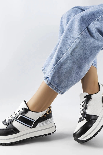 Czarne sneakersy z brokatowymi wstawlami Lang