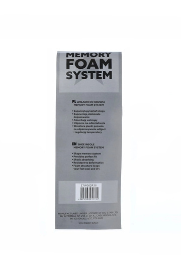 Szare wkładki do obuwia Big Star Memory Foam 2