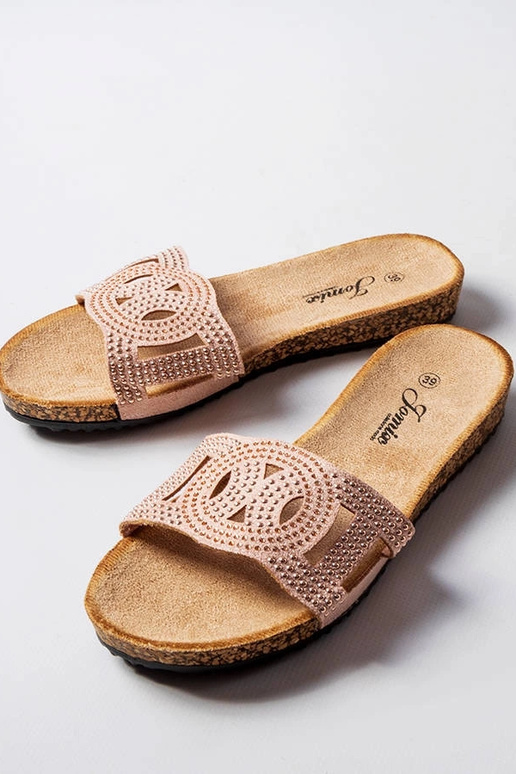 Różowe klapki zdobione dżetami Lagacé