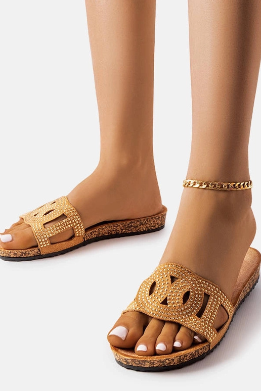 Brązowe klapki zdobione dżetami Lagacé