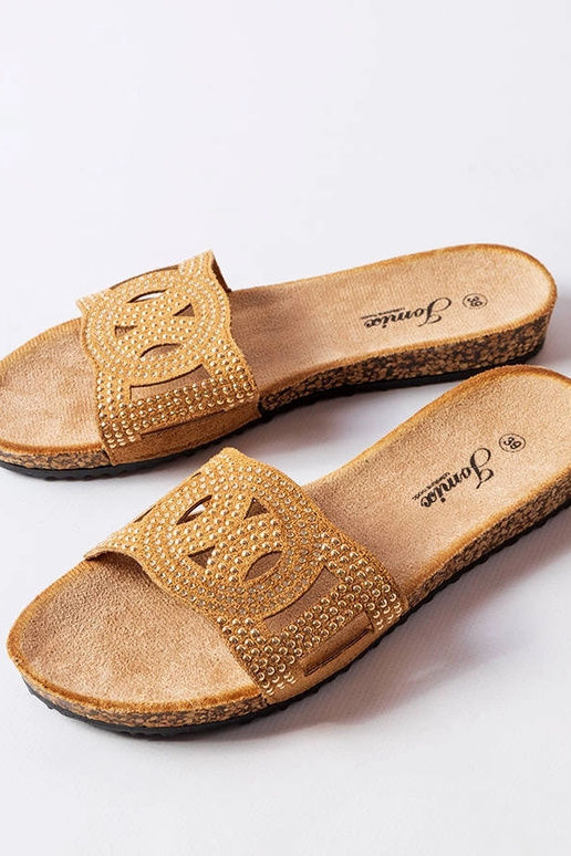 Brązowe klapki zdobione dżetami Lagacé