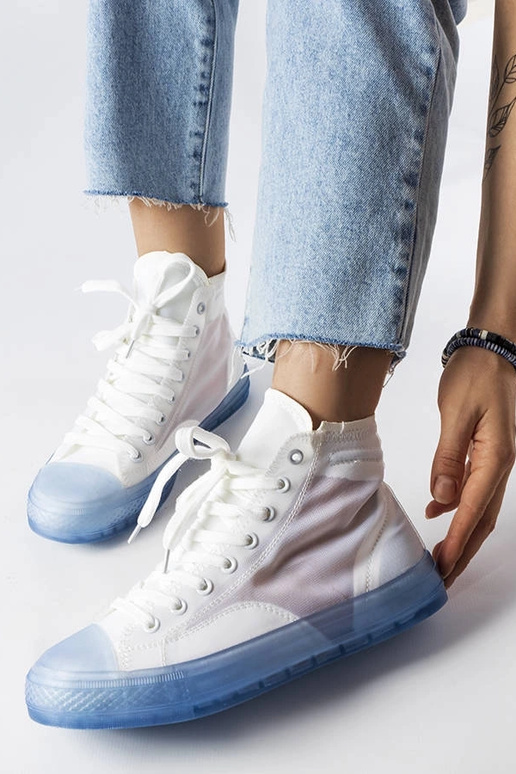 Biało-niebieskie trampki za kostkę...